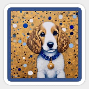 Gustav Klimt Style Puppy Dog with Blue Collar Sticker